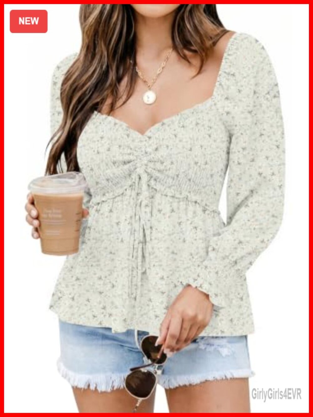 Womens Long Sleeve Babydoll Peplum Blouse Smocked Bust Flowy Top